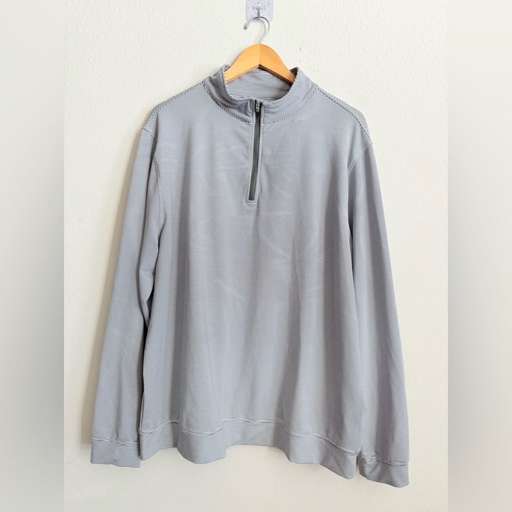 Magaschoni Men's Gray Stripe Quarter-Zip Sweater